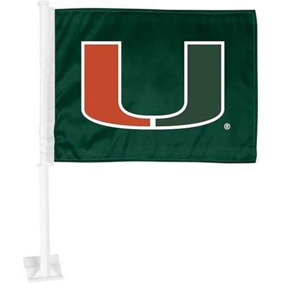 NCAA Miami Hurricanes Logo on Green Window Car Flag by Fanmats - Picture 1 of 1